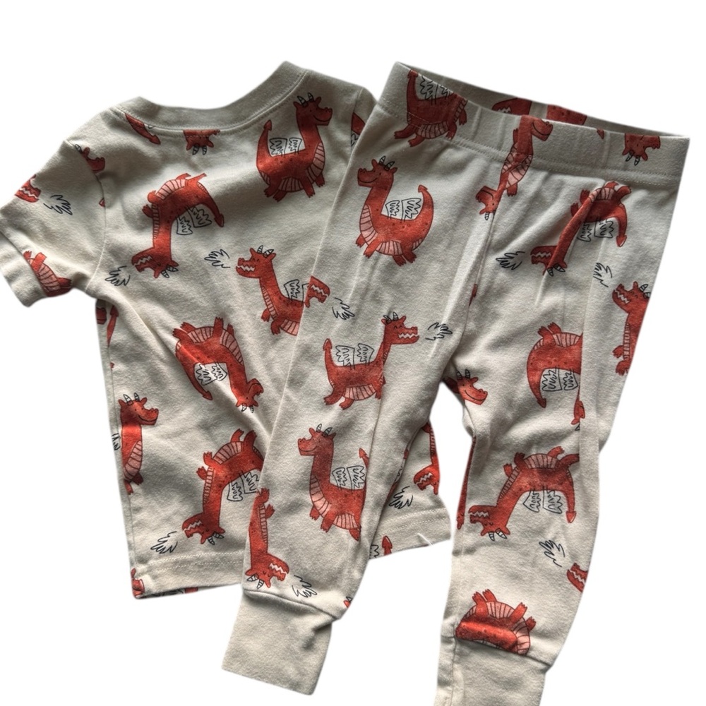 Old Navy Red and White Pajama Set with Dragon Print